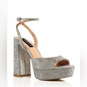 Aqua Lesly Ankle Strap Silver Rhinestone Platform High Heel Sandals - NWT